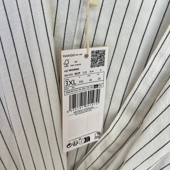 MANGO NWT Women's Cotton White Grey Pin Stripe Maxi Wrap Dress Plus Sz 3x - Picture 4 of 5